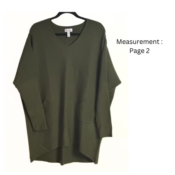 Tunic Women's V-Neck Green Sweater - Sz: S / Two-Pocket Oversize Relaxed-Fit Top - Picture 1 of 7